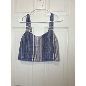 Blue & White Striped Linen Express Crop Top Size S Pre Owned Excellent